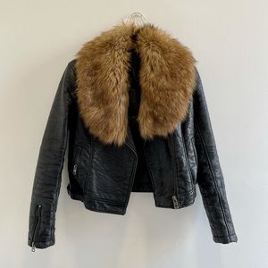 Leather Jacket with Fur Trim (faux)